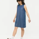 robe ga goo melle yéyé 61121 ga goo dress mademoiselle yéyé robe d'été en jean courte sans manche style robe chasuble trapeze fermeture zipp dans le dos jean bleu rinse blue