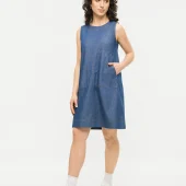 robe ga goo melle yéyé 61121 ga goo dress mademoiselle yéyé robe d'été en jean courte sans manche style robe chasuble trapeze fermeture zipp dans le dos jean bleu rinse blue