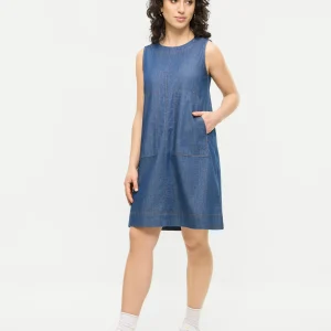 robe ga goo melle yéyé 61121 ga goo dress mademoiselle yéyé robe d'été en jean courte sans manche style robe chasuble trapeze fermeture zipp dans le dos jean bleu rinse blue