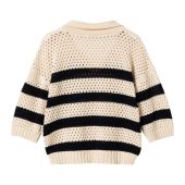 Clubhouse Knit Jumper White and black melle yeye. haut d été manche 3/4 en crochet style mariniere col v noir et blanc 61344